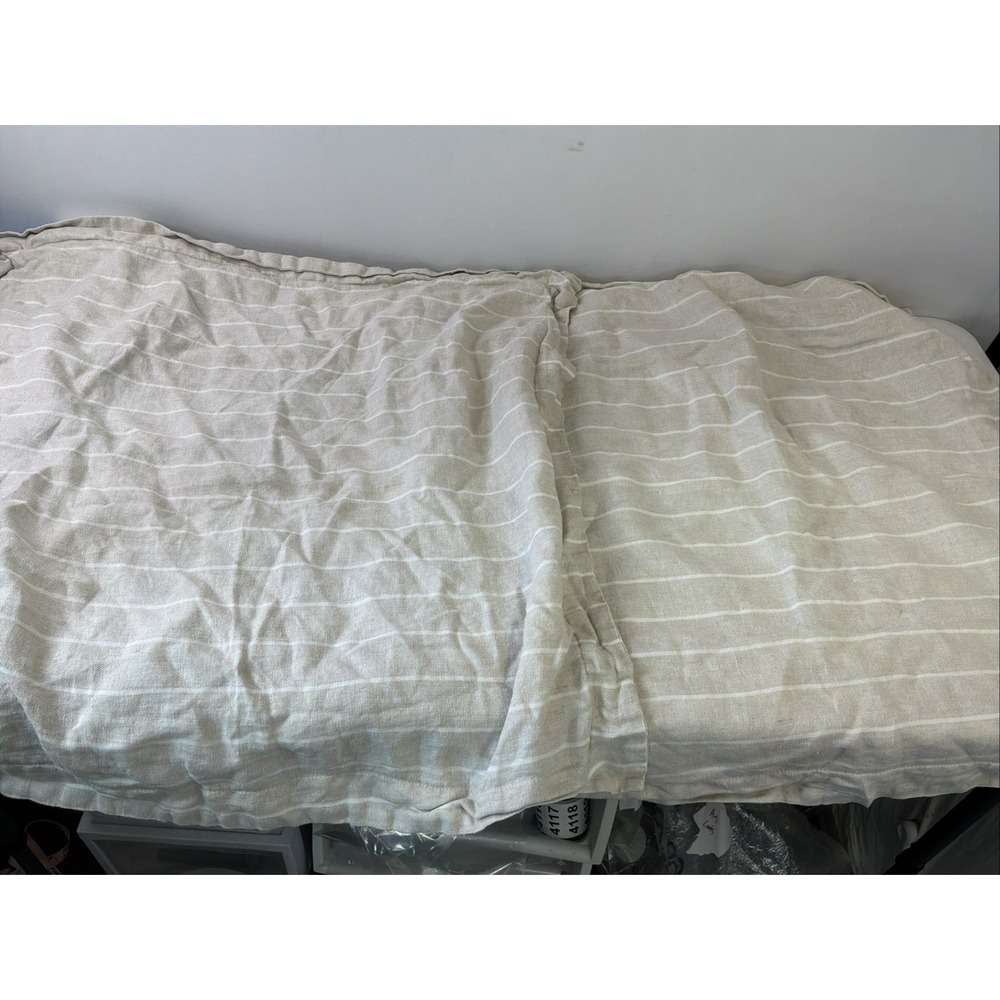Lot of 2 Pottery Barn Belgian Flax Linen Striped Sham Beige Cream Euro